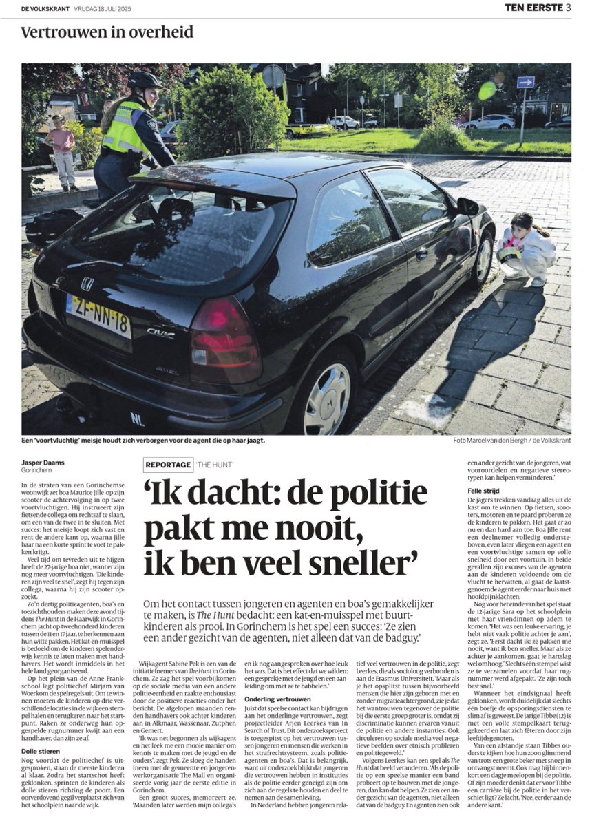 SchoutenLegal's tweet image. The Hunt
Wat een geweldig initiatief dit. Buitengewoon zinvol voor een goed contact tussen politie en jongeren. Maar vooral: die kinderen leren hoe groot de pakkans is als de politie achter je aan zit. En dat is natuurlijk de praktijk. Wie eenmaal in beeld komt, heeft weinig…