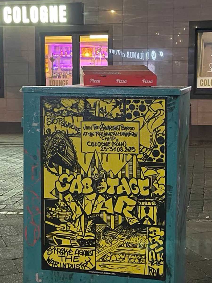 REntwaffnen's tweet image. Auch das "Anarchist Barrio" hat in Köln mit der Mobi zum #RheinmetallEntwaffnen-Camp begonnen.
Hier berichten sie über das erste offene Treffen und eine Plakatierung; und warum sie gemeinsam nach #Köln mobilisieren:
de.indymedia.org/node/526091