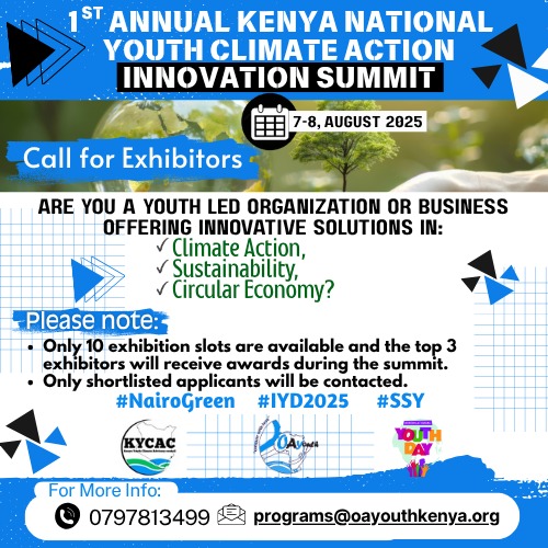 Are you a youth-led business, startup, or organisation with a climate - smart solution?

Apply to exhibit at the 1st annual Kenya National Youth Climate Action Innovation Summit, to showcase your work.

👉 Apply now via the link below.forms.gle/d266SoUh6wsns2…

#YouthClimateSummit