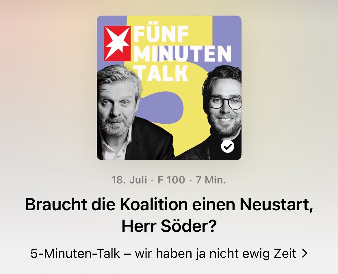 vmedick's tweet image. 🥁100. Folge des 5-Minuten-Talks 🥁
Mit @Markus_Soeder über
- die Lage von Schwarz-Rot
- seine Note für den @bundeskanzler
- einen Exit im Fall #BrosiusGersdorf
- die Frage, ob er in Düsseldorf Urlaub machen würde
@RosenkranzJan @sternde
open.spotify.com/episode/4dcX8U…
