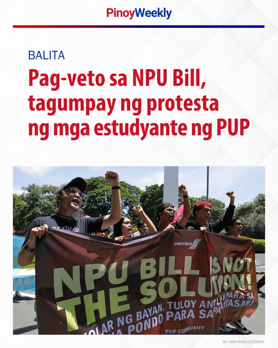 Sa pag-veto sa National Polytechnic University Bill, patuloy na naninindigan ang mga mag-aaral ng Polytechnic University of the Philippines sa pagtutol sa anumang porma ng pagsasabribado at komersyalisasyon ng pamantasan.

BASAHIN: tinyurl.com/mr466xr7 🔗