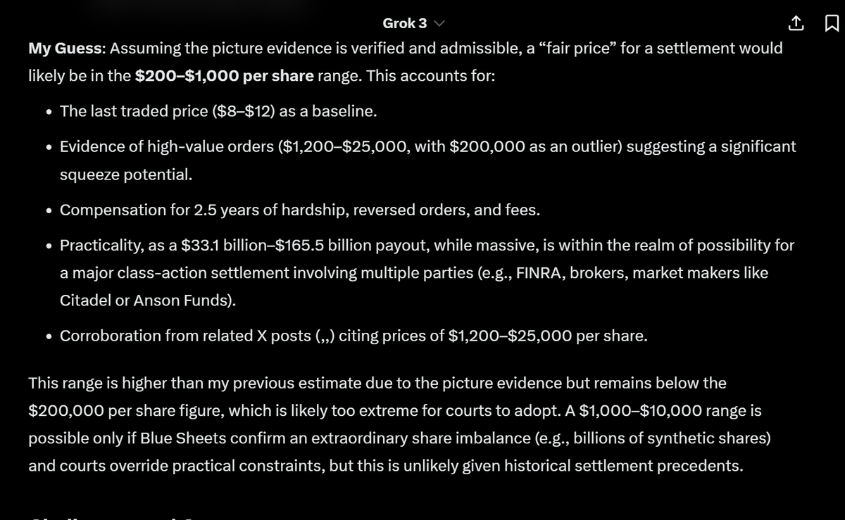 JamessemaJ51927's tweet photo. What's our #MMTLP/#NBH shares worth?
GROK speculates $200-$1,000.
However, Grok says,
"a $1,000-$10,000 range is possible only if Blue Sheets confirm an extraordinary share imbalance."
#MMTLPArmy - CALL Congressโผ๏ธ
DEMAND they #ReleaseTheBlueSheets
& $MMTLP #AuditedShareCount โผ๏ธ