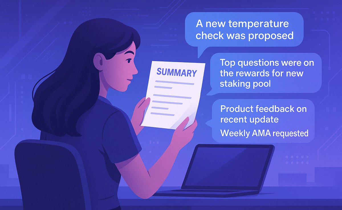 together_crew's tweet image. You’re probably missing 90% of what’s actually happening in your community

We fixed that, with our on-demand summarizer for your Telegram server. Just type &quot;Summary [time period]&quot; and receive an instant recap of the discussions

Request access 👉togethercrew.com/update-me