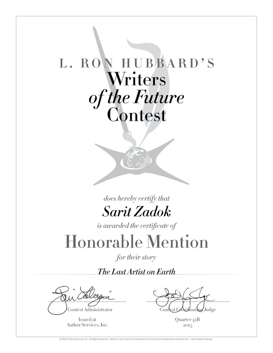 Looky here! I'm officially a #sciencefiction  writer!! My short story The Last Artist on Earth placed on the <a href="/WotFContest/">Writers & Illustrators of the Future</a>  with an Honorable Mention!!

This is a story inspired by winter trip to Rome where I fell in love with a marble statute by Bernini.