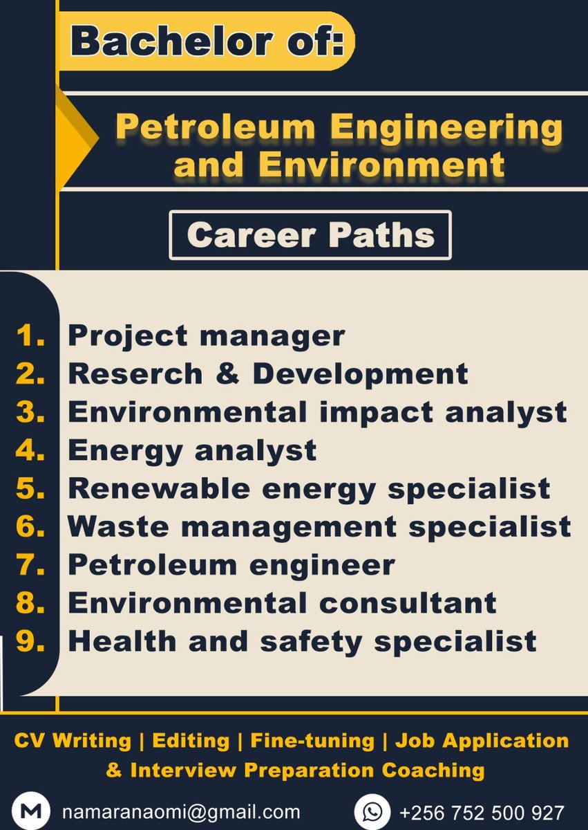 BaketungaNaome's tweet image. Power the world responsibly with a Bachelor of Petroleum Engineering and Environment. Build careers in oil and gas exploration, environmental management, energy sustainability, and safety regulation. Fuel progress while protecting the planet.  
#PetroleumEngineering
