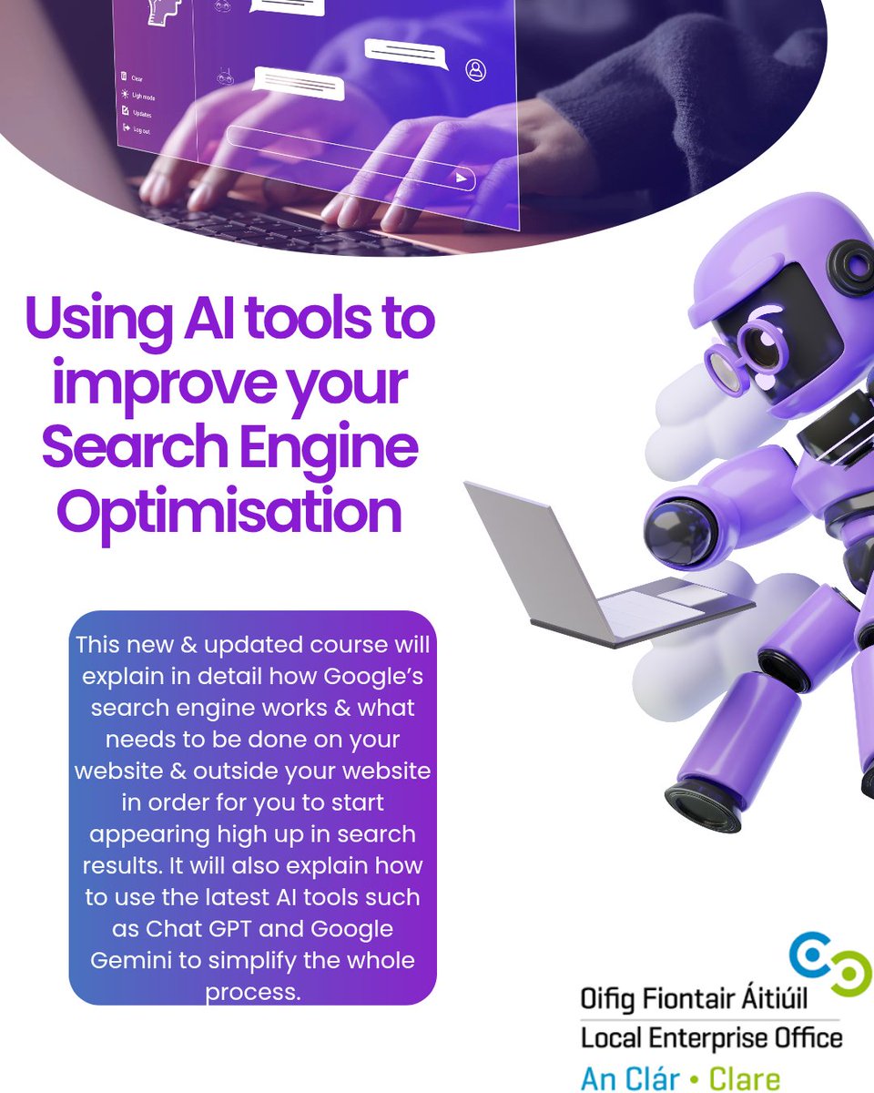 This new and updated course for 2025 will explain in detail how Google’s search engine works and what needs to be done on your website and outside your website in order for you to start appearing high up in search results. 

🔗localenterprise.ie/Clare/Training…