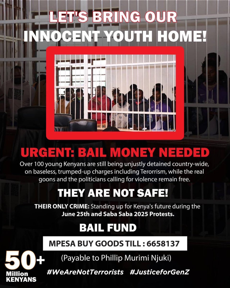 GOOD MORNING, COMRADES!
Thanks to your unwavering support, we have so far raised Ksh 700,393 towards securing the release of our fellow patriots. Here’s a quick breakdown of yesterday’s disbursements:

🔹 BAIL PAYMENTS:
1.Caroline Muraguri &amp; Lucy Macharia
 • Cash Bail: Ksh