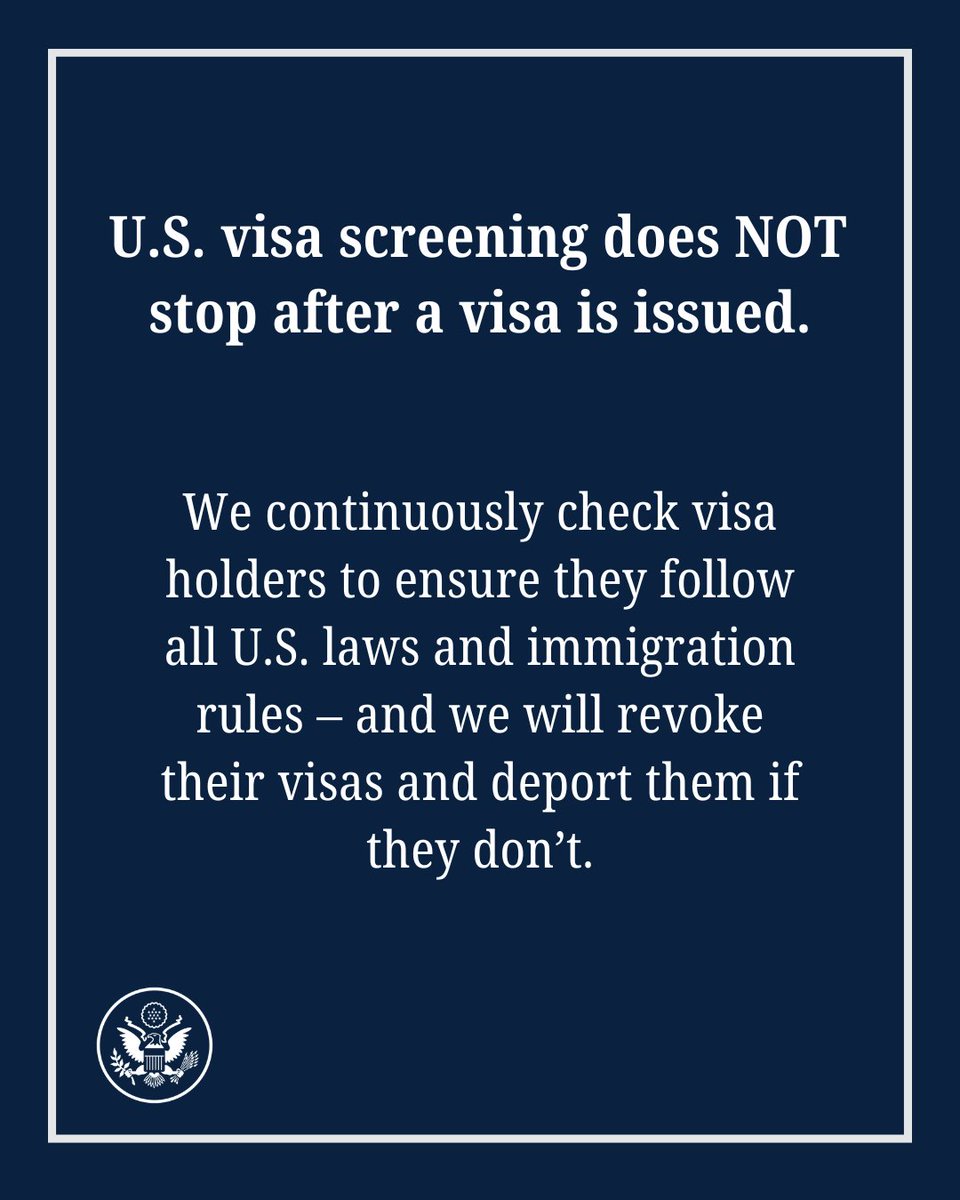 USEmbassyAddis's tweet image. U.S. Visa screening does NOT stop after a visa is issued.