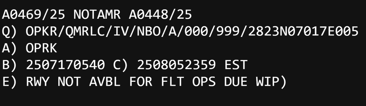 detresfa_'s tweet image. Pakistan once again issues a NOTAM for Rahim Yar Khan, the runway struck by India in May 2025 now remains offline estimated till 05 August 2025