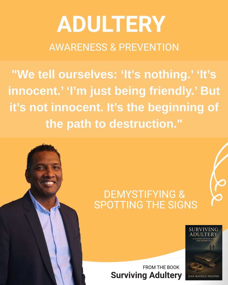 jmmprosper's tweet image. "We tell ourselves: ‘It’s nothing.’ ‘It’s innocent.’ ‘I’m just being friendly.’ But it’s not innocent. It’s the beginning of the path to destruction."

— Recognising the Seeds of Adultery
#WatchTheSigns #SurvivingAdultery