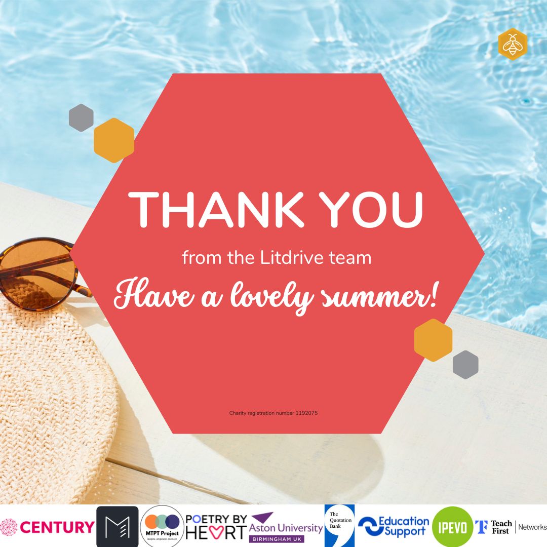 Litdrive UK (@litdriveuk) on Twitter photo π Happy Summer from Litdrive π
Whether you're already on break or nearly there, thank you for being part of our brilliant community this year. π
Wishing you a restful, well-earned summer when it comes!
#Litdrive #TeamEnglish <a href="/Team_English1/">Team English</a> π Happy Summer from Litdrive π
Whether you're already on break or nearly there, thank you for being part of our brilliant community this year. π
Wishing you a restful, well-earned summer when it comes!
#Litdrive #TeamEnglish <a href="/Team_English1/">Team English</a>