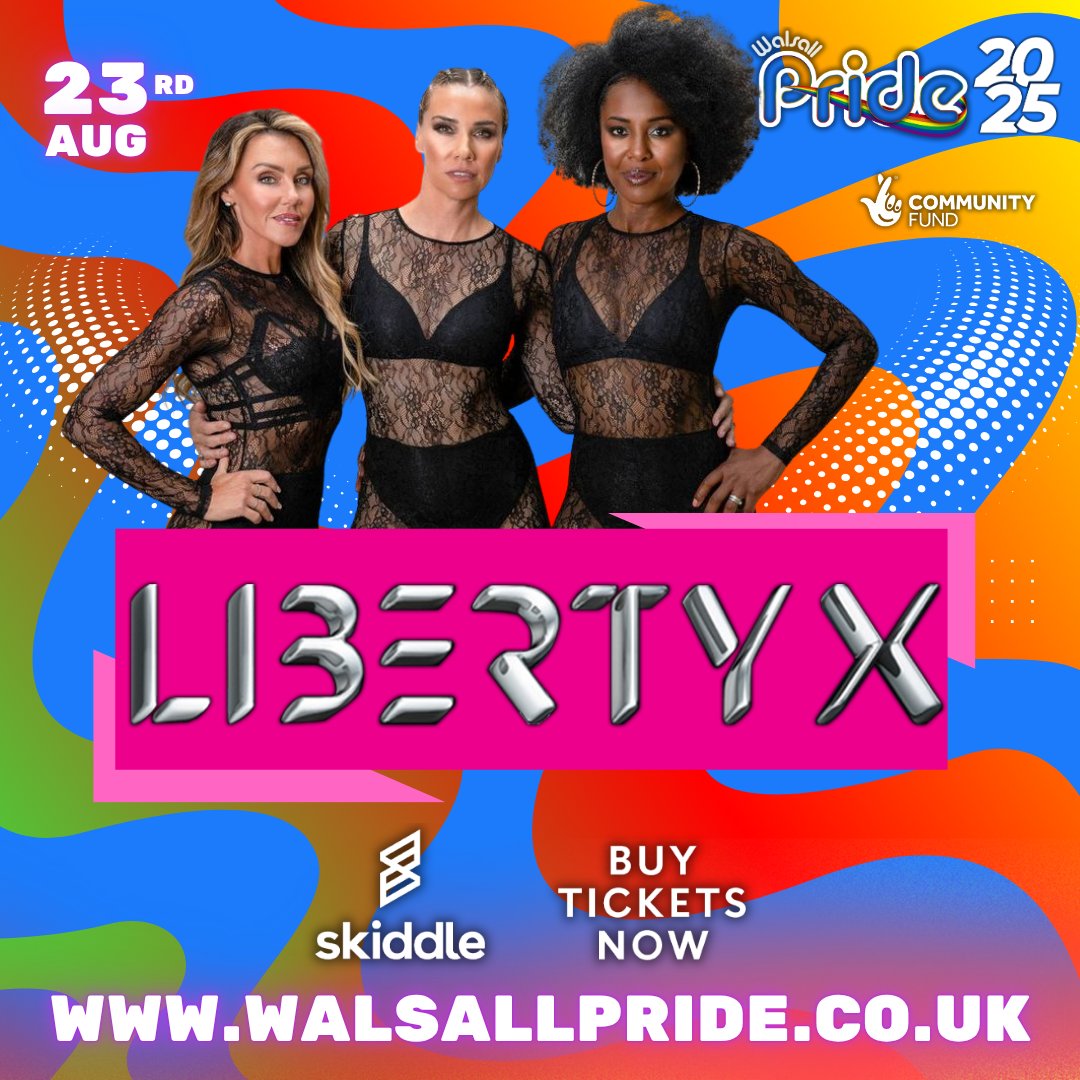 Catch Liberty X on the Main Stage on Sat 23 Aug Buy Tickets Now at skdl.co/yDzZLxhlVPb

#Pride2025 #walsallpride #westmidlands #lgbt #festival #loveislove #lovewins #gayfestival #pride #LGBTQIA #whatson #walsallevent #daysout #headline