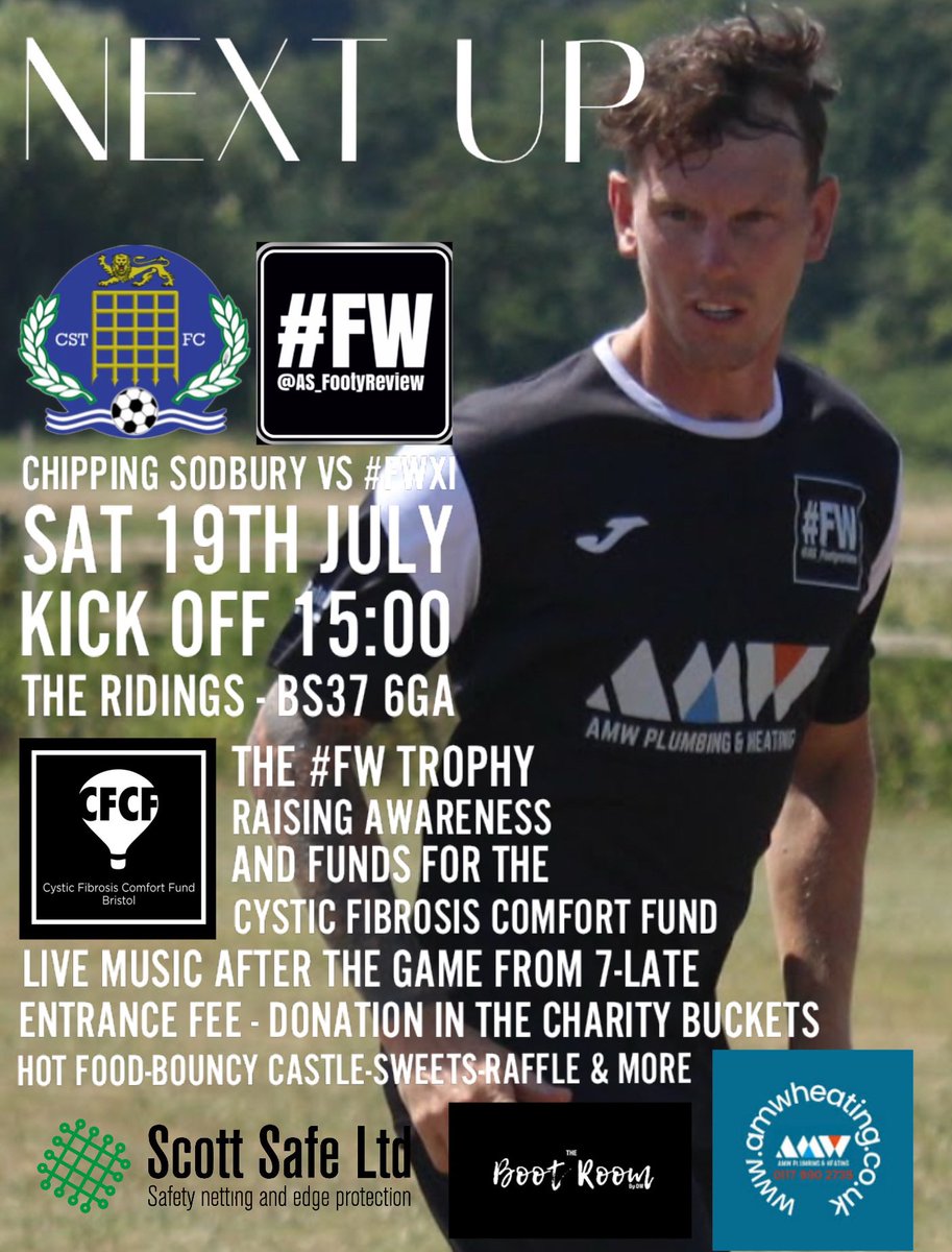 ONE MORE SLEEP….. 🙌🏼⚽️

The #FW cup returns against <a href="/TSods/">Chipping Sodbury Town FC</a> this weekend…. Can #FW retain the trophy, 🏆 looking forward to what will be an incredible day for <a href="/cfcf_bristol/">CFComfortFundBristol</a> 🤍 be great to see some of you there… 🙌🏼⚽️ #FW #SupportingCF #CharityDay
