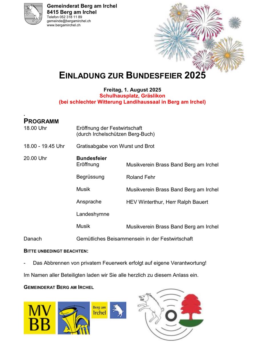 ralphbauert's tweet image. 🇨🇭Ich freue mich auf meine 1. August-Rede in Berg am Irchel und danke für die Einladung.