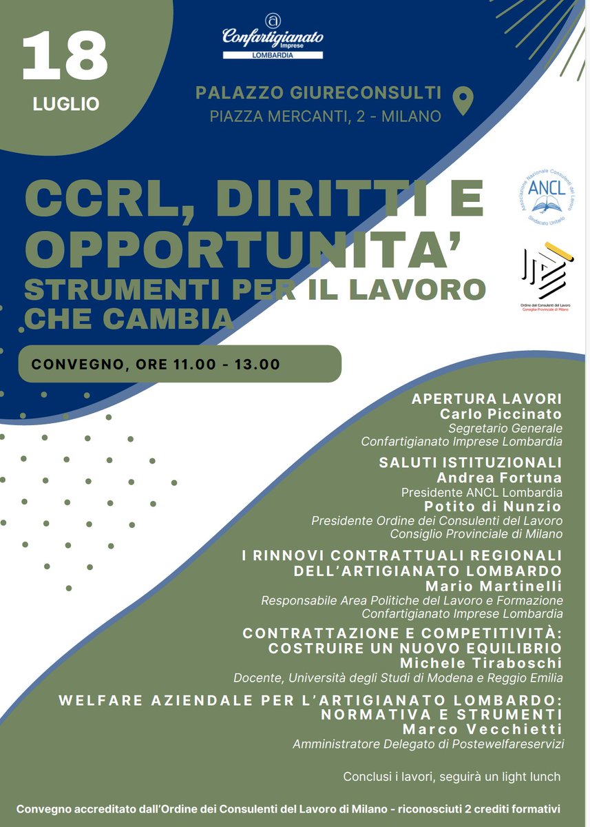 Oggi a Milano con <a href="/ConfartigLomb/">ConfartigianatoLomb</a> per discutere del valore economico e sociale della contrattazione collettiva (anche) di livello territoriale oltre il dato formale della regolazione normativa
confartigianato-lombardia.it/post/lavoro-il…