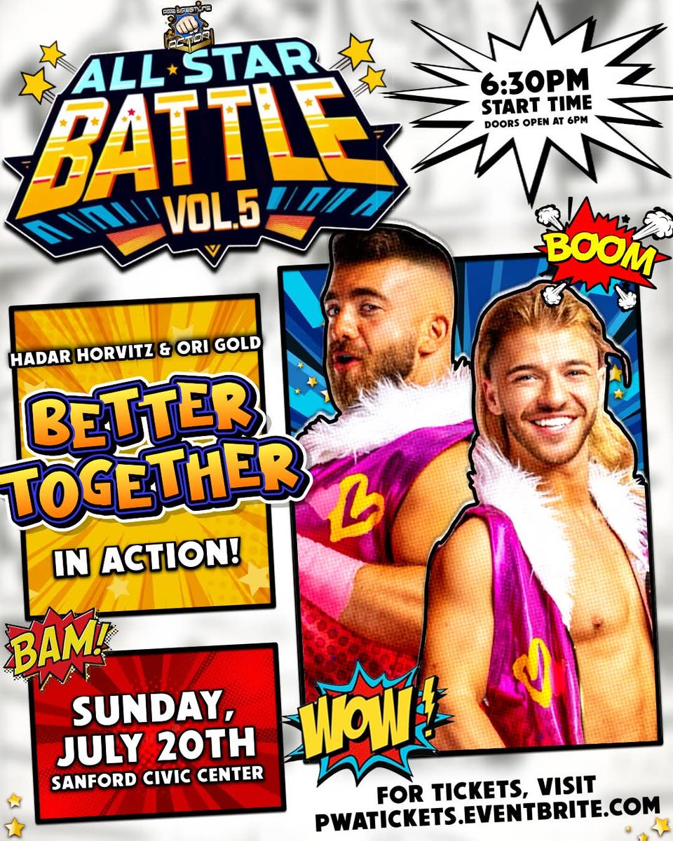 Daniel Max Shaw (@danielmaxshaw) on Twitter photo Here here on Better Together!
Catch them in action this Sunday in Sanford, at <a href="/PWAEvents/">Pro Wrestling Action 💥</a>
<a href="/origold16/">Ori Gold</a> <a href="/HadarHorwitz/">Hadar Horvitz</a> Here here on Better Together!
Catch them in action this Sunday in Sanford, at <a href="/PWAEvents/">Pro Wrestling Action 💥</a>
<a href="/origold16/">Ori Gold</a> <a href="/HadarHorwitz/">Hadar Horvitz</a>