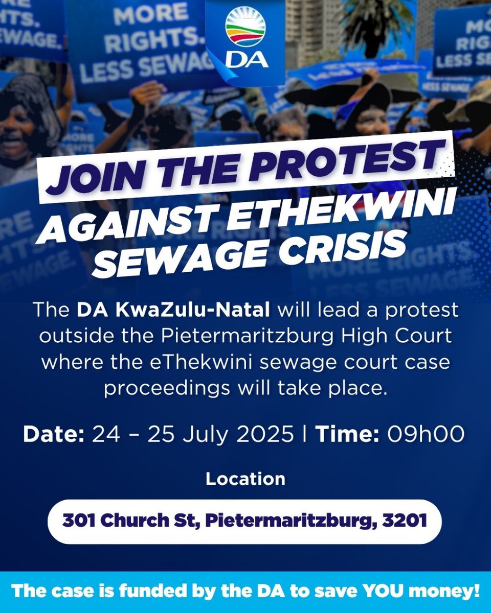 DA_KZN's tweet image. Join the protest against eThekwini sewage crisis
The case is funded by the DA to save YOU money!