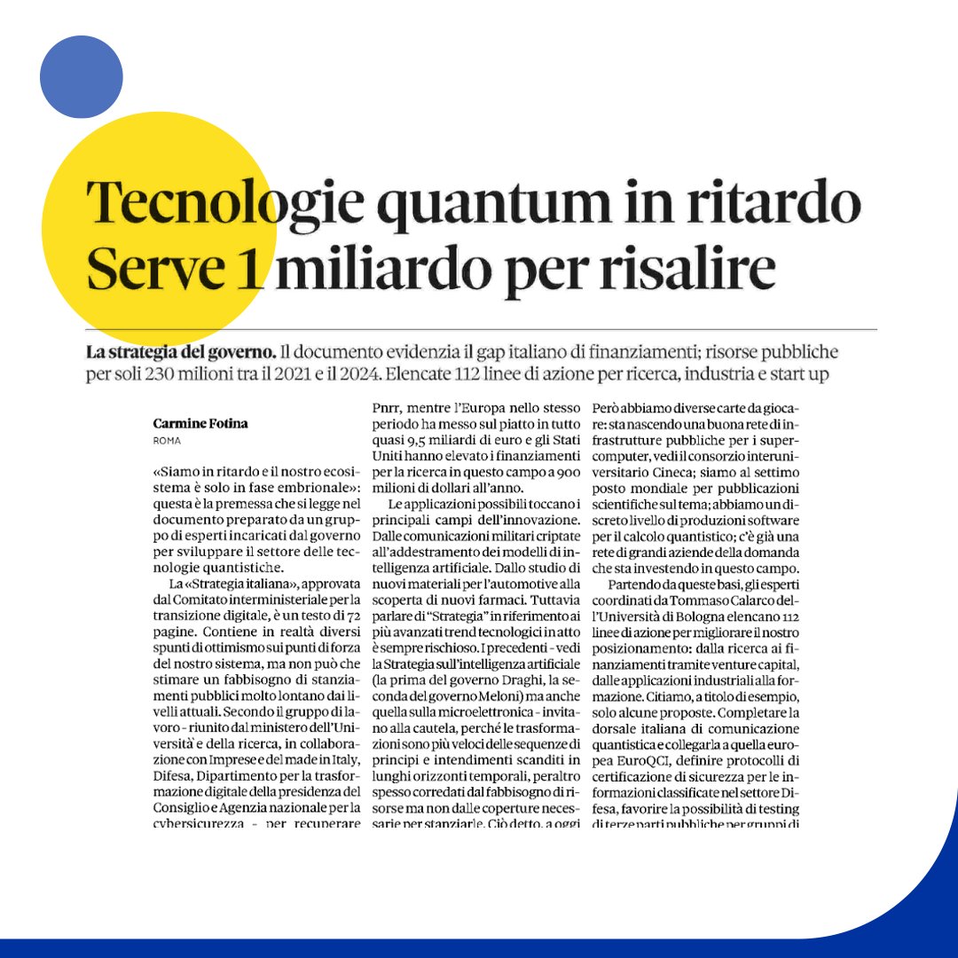 InfoCamere (@infocamere) on Twitter photo 121 linee di azione nella strategia del governo per ricerca, industria e #startup
📰"Tecnologie quantum in ritardo. Serve 1 miliardo per risalire" su <a href="/sole24ore/">IlSole24ORE</a>
#Tecnologia <a href="/csirt_it/">CSIRT Italia</a> <a href="/Unibo/">Università di Bologna</a> <a href="/confartigianato/">Confartigianato</a> <a href="/cnanazionale/">CNA</a> <a href="/Confcommercio/">Confcommercio</a> <a href="/Confesercenti/">Confesercenti</a> <a href="/adolfo_urso/">Adolfo Urso</a> <a href="/ITAstartup_/">ITA Startup</a> 121 linee di azione nella strategia del governo per ricerca, industria e #startup
📰"Tecnologie quantum in ritardo. Serve 1 miliardo per risalire" su <a href="/sole24ore/">IlSole24ORE</a>
#Tecnologia <a href="/csirt_it/">CSIRT Italia</a> <a href="/Unibo/">Università di Bologna</a> <a href="/confartigianato/">Confartigianato</a> <a href="/cnanazionale/">CNA</a> <a href="/Confcommercio/">Confcommercio</a> <a href="/Confesercenti/">Confesercenti</a> <a href="/adolfo_urso/">Adolfo Urso</a> <a href="/ITAstartup_/">ITA Startup</a>