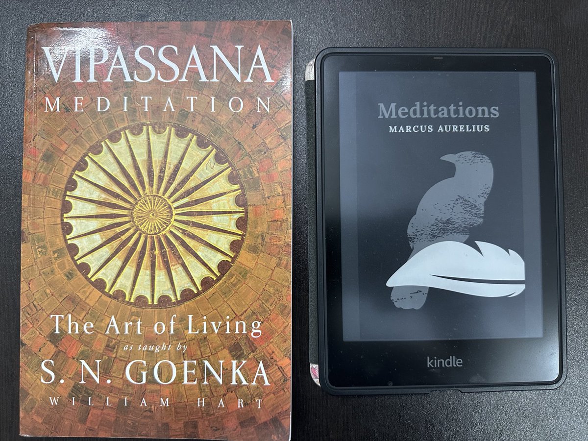 Fortuitous_Monk's tweet photo. Reading these two alternately these days. Such a delight realising that Vipassana and Stoicism share a lot of similarities. 

The ultimate truth is really eternal. 
Acceptance and equanimity. ✌🏼

#Stoic #Dhamma https://t.co/39pf976CCM