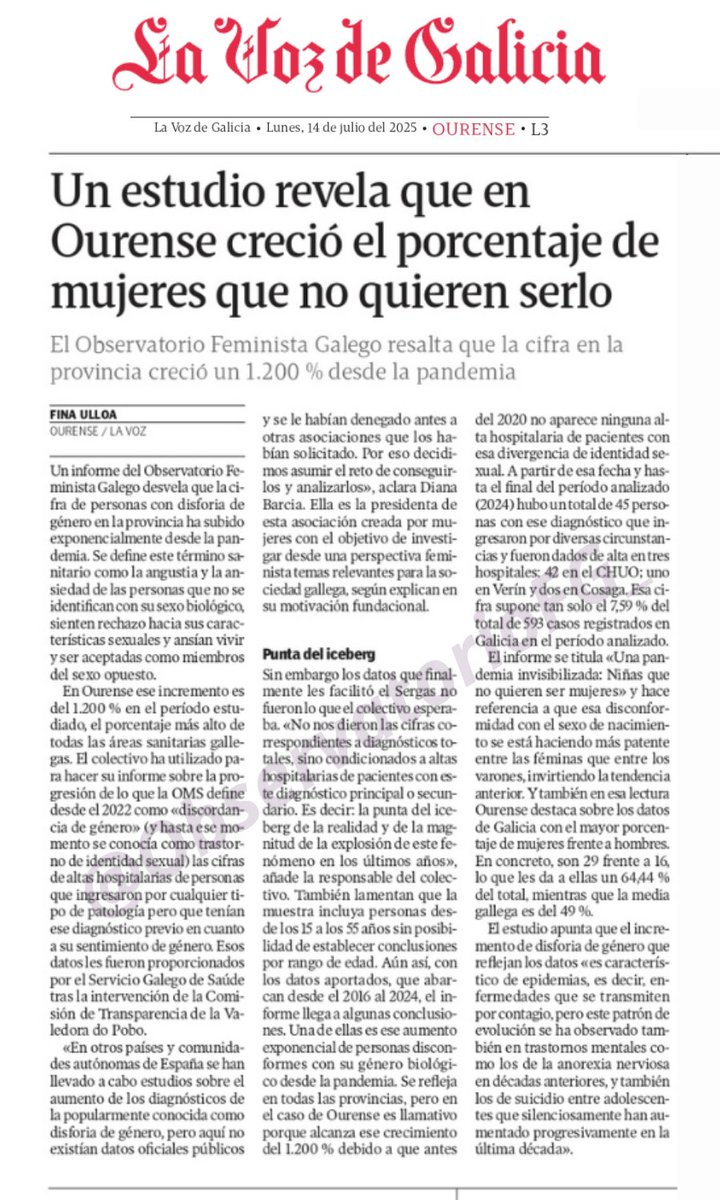 Observatorio Feminista Galego (@observatoriofg_) on Twitter photo NOTICIA | "Un estudio revela que Ourense es la provincia en la que más creció el porcentaje de mujeres que no quieren serlo"
👩📈Ourense es el área sanitaria con mayor porcentaje de diagnósticos de mujeres, un 64,44%.
Se lo contamos a <a href="/lavozdegalicia/">La Voz de Galicia</a>
lavozdegalicia.es/noticia/ourens… NOTICIA | "Un estudio revela que Ourense es la provincia en la que más creció el porcentaje de mujeres que no quieren serlo"
👩📈Ourense es el área sanitaria con mayor porcentaje de diagnósticos de mujeres, un 64,44%.
Se lo contamos a <a href="/lavozdegalicia/">La Voz de Galicia</a>
lavozdegalicia.es/noticia/ourens…