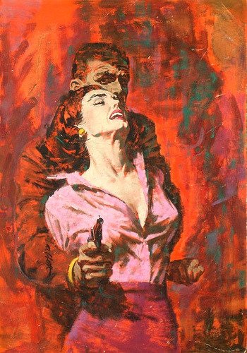 vintageillustra's tweet image. Robert Abbett - Cover art for novel 'When Strangers Meet' (1957)