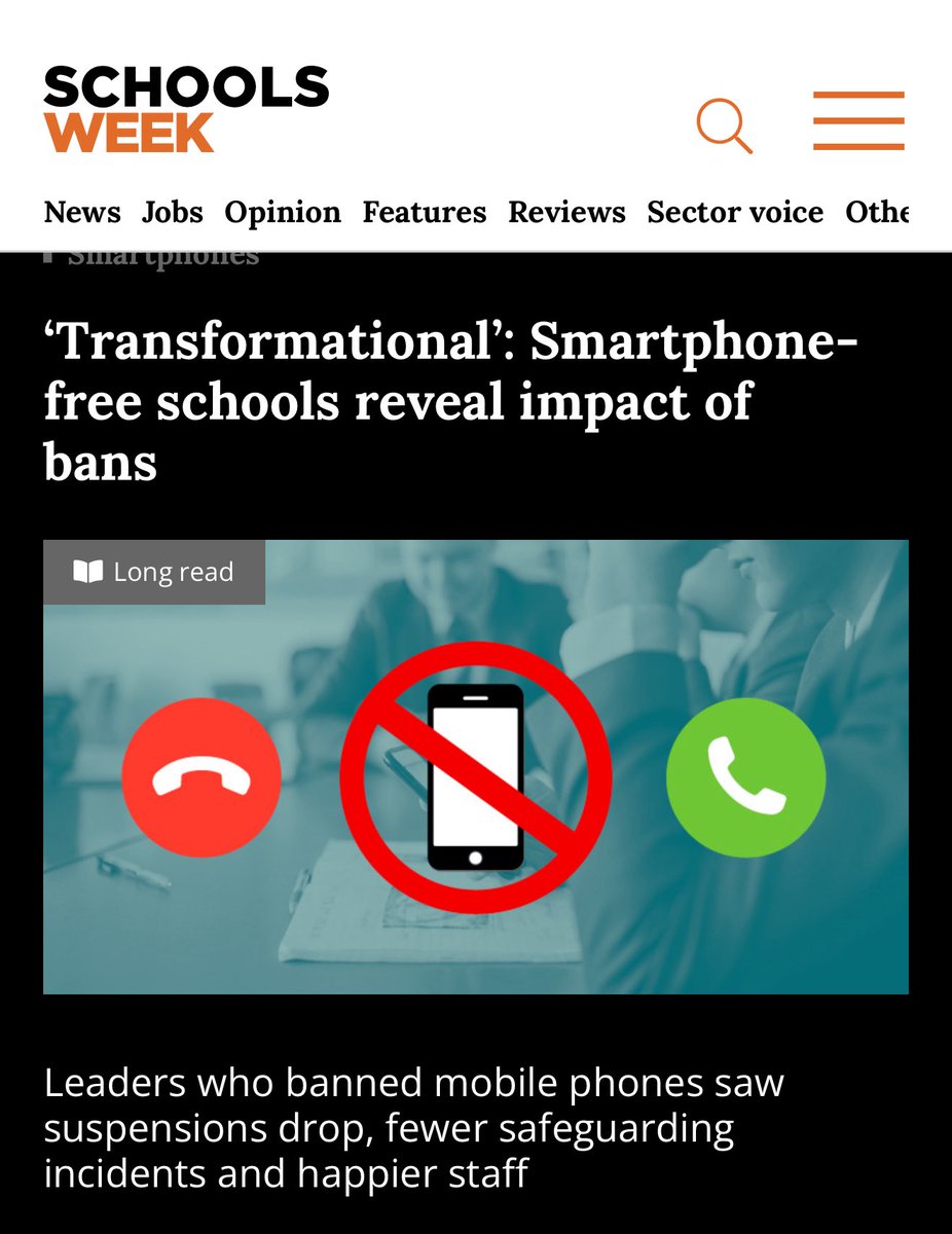 JasonElsom's tweet image. Smartphone-free schools reveal ‘transformational’ impact of banning phones… read more at
schoolsweek.co.uk/transformation…