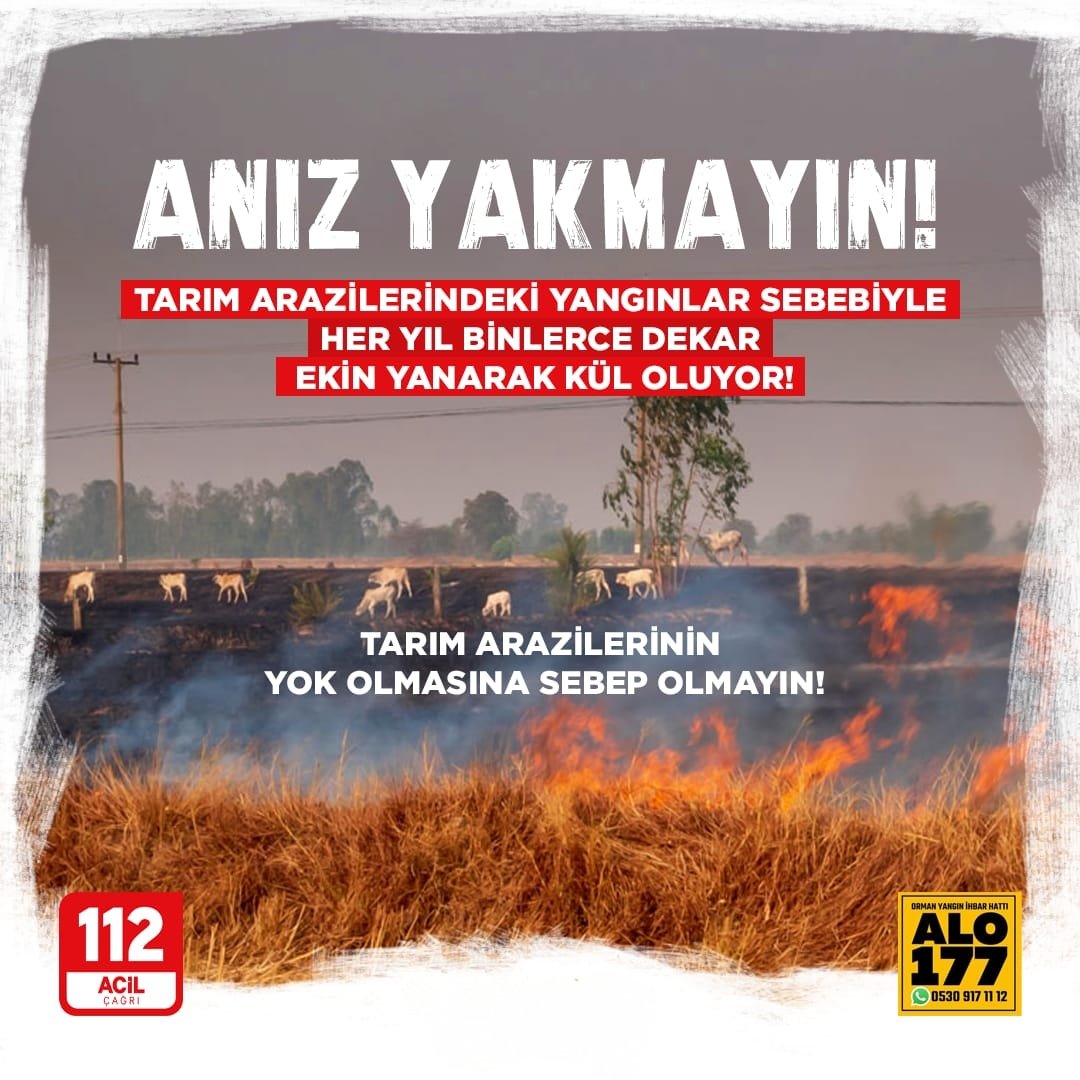 Değerli Vatandaşlarımız❗

Hava sıcaklıklarının mevsim normallerinin üzerinde seyrettiği bu günlerde orman ve arazi yangını riski ciddi şekilde artmıştır❗️

 Lütfen❗

❌ Yangına sebep olabilecek davranışlardan kaçınalım

🚫 Ormanlık alanlara giriş yasağına uyalım

❌ Anız