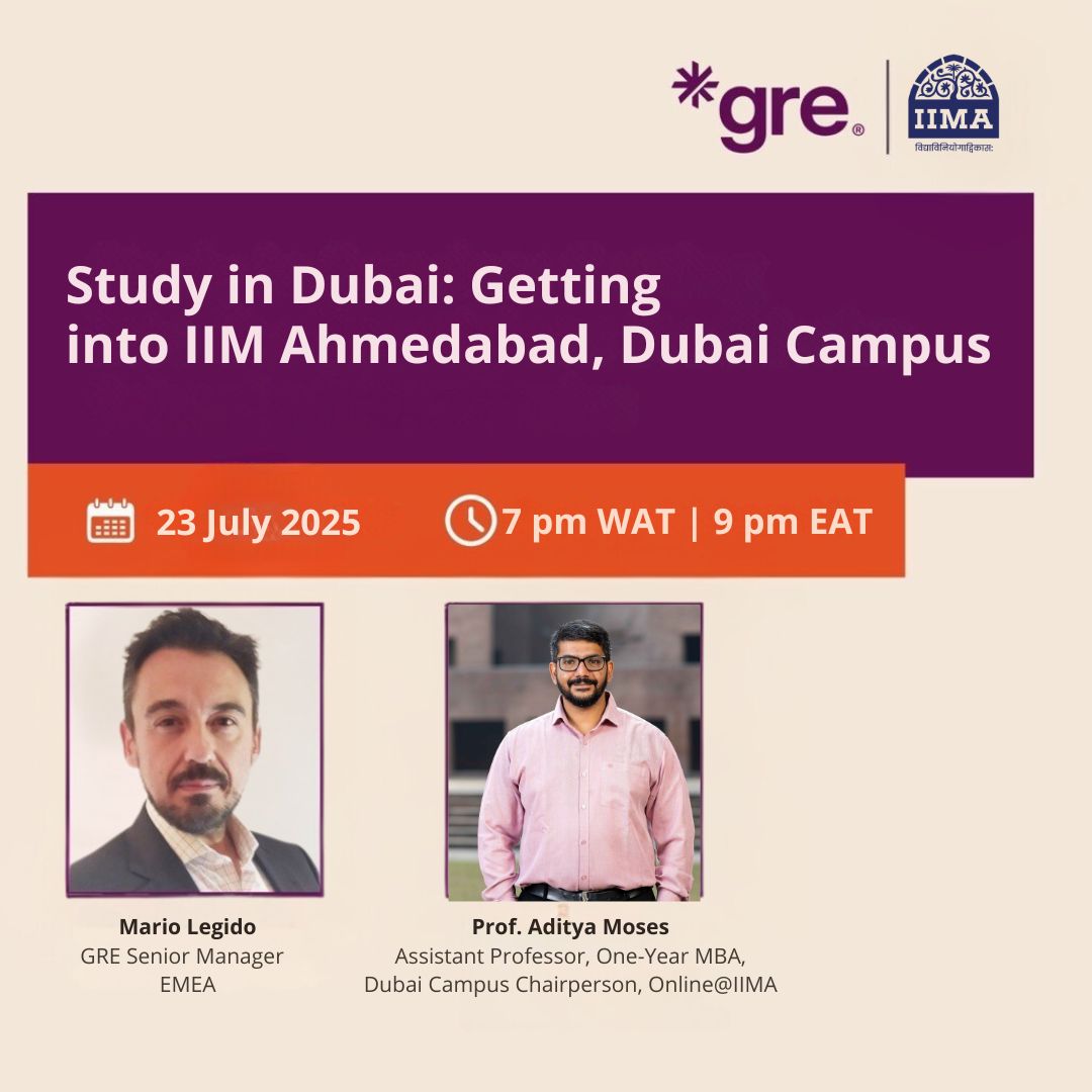 IIM Ahmedabad (@iimahmedabad) on Twitter photo Find out what it takes to study at <a href="/IIMADubai/">IIM Ahmedabad Dubai Campus</a> Campus in this webinar. Get first-hand insights into getting into the #IIMADubai Campus from Prof Aditya Moses, Chairperson, PGPX (IIMA-Dubai Programme) and Mr Mario Legido, Senior Manager, GRE, ETS.
Register: events.teams.microsoft.com/event/c211d4a7… Find out what it takes to study at <a href="/IIMADubai/">IIM Ahmedabad Dubai Campus</a> Campus in this webinar. Get first-hand insights into getting into the #IIMADubai Campus from Prof Aditya Moses, Chairperson, PGPX (IIMA-Dubai Programme) and Mr Mario Legido, Senior Manager, GRE, ETS.
Register: events.teams.microsoft.com/event/c211d4a7…