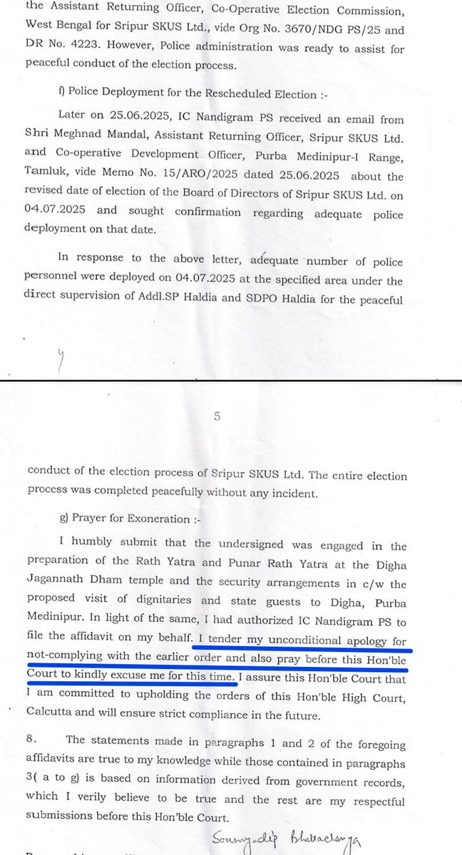 SuvenduWB's tweet image. When the push comes to shove, the compromised SP, Purba Medinipur prays for unconditional apology for siding with the ruling dispensation. It is shameful that an IPS officer resorts to such insalubrious conduct in discharge of his official duty.