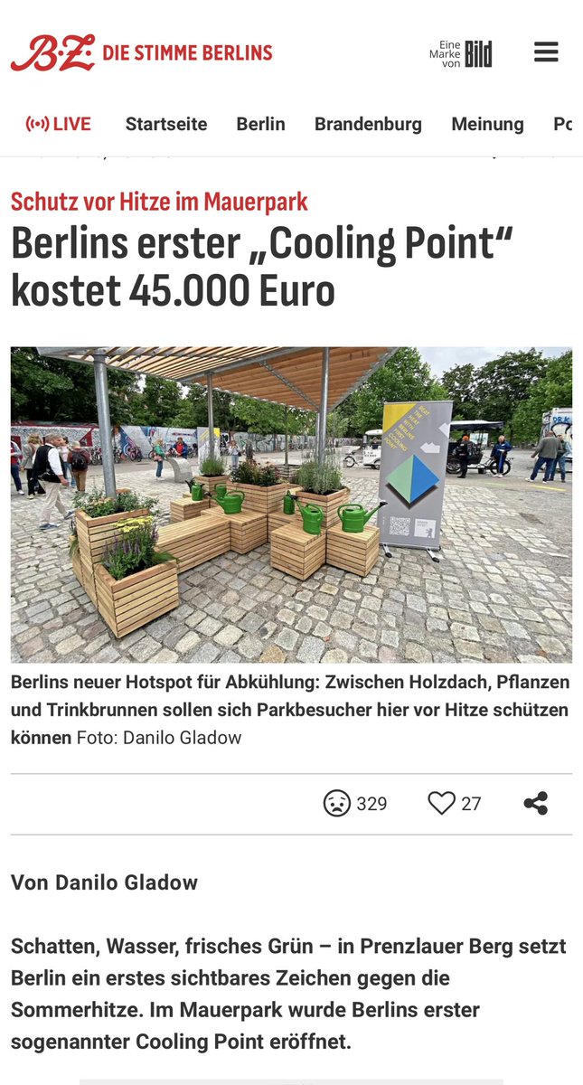 drbrandner's tweet image. LOL: „Hoffen wir, dass der Cooling Point nach dem ersten Wochenende noch ansehnlich aussieht. Wir sind leider vandalismuserprobt. Wir hoffen, die Pankower begreifen, wie besonders dieser Ort ist – aber es ist nicht sicher, dass die Pflanzen nicht auf privaten Balkons landen.“