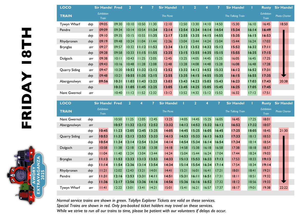 TalyllynRailway's tweet image. AWDRY EXTRAVAGANZA 2025 TIMETABLE
Here is your handy guide to the event across all 3-days!
Physical copies are available from the booking office.