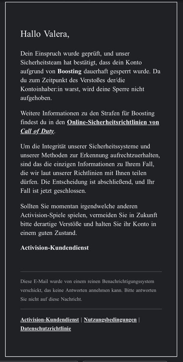 vkhvost23's tweet photo. @ATVIAssist @Activision

Ich habe nichts verbrochen! Noch geboostet oder gecheatet oder scheiß #cronus genutzt!!! Warum habe ich direkt ohne Verwarnung oder Hinweisung an irgendein Vergehen direkt einen permanenten Ban bekommen? Ohne Wissen für was man gebant wurde! Vielen Dank. https://t.co/3DIZeFbIub