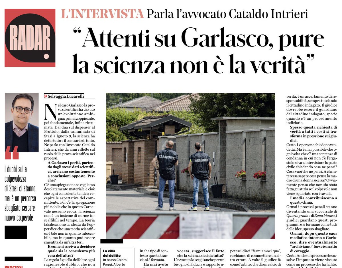 stanzaselvaggia's tweet image. …Ha mai avuto la sensazione che nel caso Garlasco si stia chiedendo alla scienza di confermare una tesi?
Questo avviene sempre. Esiste la grande illusione che la scienza sia un elemento neutrale, ma si fa l’indagine scientifica per trovare una conferma a un proprio intimo…