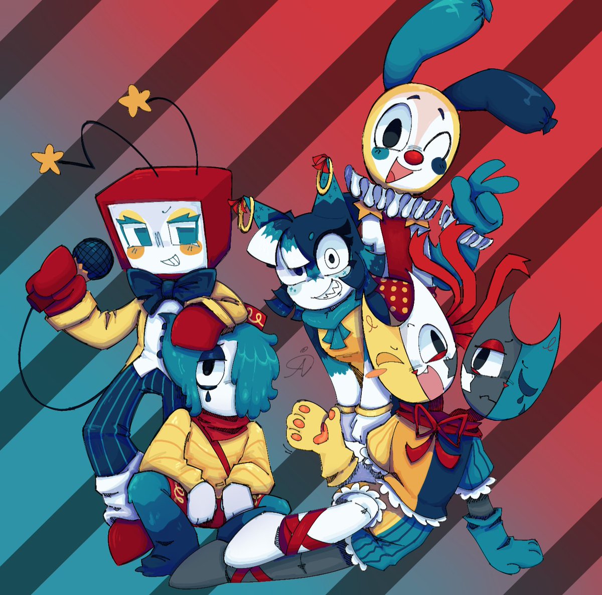 FriskerRisker's tweet image. I&apos;M ALIVE aaaand here&apos;s my lil drawing of the showtime skins (cuz I&apos;ll never be able to get them💔)  #dandysworld #dandysworldfanart #vee #blot #yatta #razzleanddazzle #looey