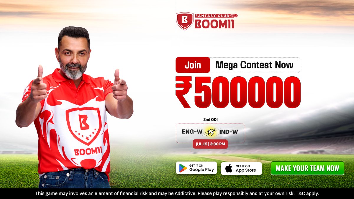 official_boom11's tweet image. Gear up for the ultimate face-off! 🏏

ENG-W vs IND-W | 2nd ODI | Jul 19 – 3:30 PM

Big match, bigger winnings! 💰

Enter the Mega Contest &amp;amp; create your dream team today!

#FantasyCricket #MegaContest #Boom11 #WomenInCricket #WinBig