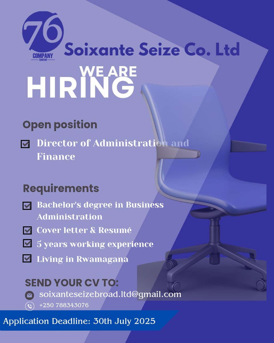 NKINDIPatrik's tweet image. Job opportunity ⏰
#DAFposition
Get your chances now!
Females are encouraged to apply
#SoixanteSeizeCoLtd