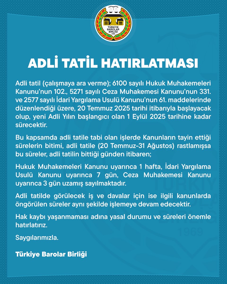 Adli Tatil Hatırlatması