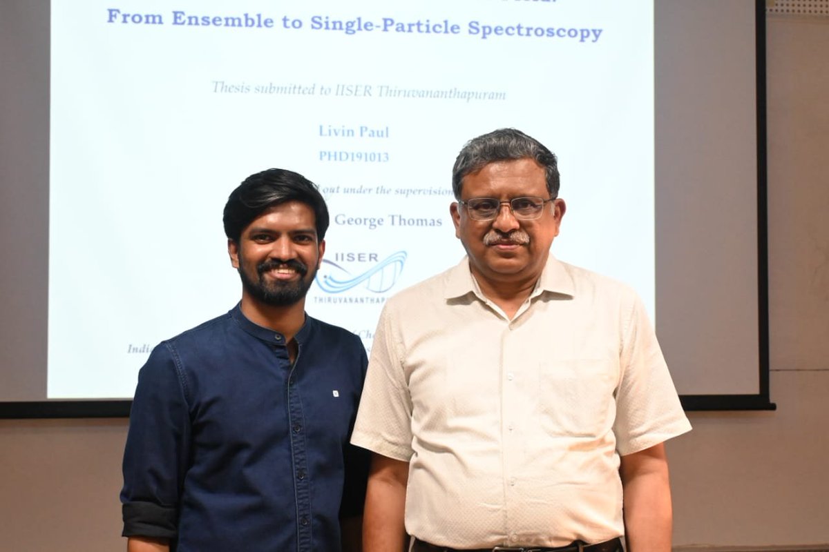 KGT_Lab's tweet image. Congratulations to Dr. Livin Paul @Livinpaul2 on successfully defending his PhD thesis: Quantum Emitters in Plasmonic Field: From
Ensemble to Single-Particle Spectroscopy. Grateful to Prof. Jaydeep Basu @iiscbangalore for serving as external examiner and for his valuable insights