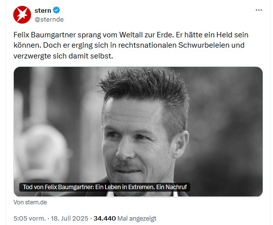 Hey <a href="/sternde/">stern</a>, du Hurensohnblatt:

– Auflage massiv eingebrochen: Nur noch ~278.000 (inkl. E-Paper)
– Online-Visits stürzen ab: von 70 Mio. auf 41 Mio. (2023)
– Werbeeinnahmen sinken deutlich
– RTL streicht 700 Stellen bei Gruner + Jahr
– Print defizitär, Digitalwachstum schwach
–