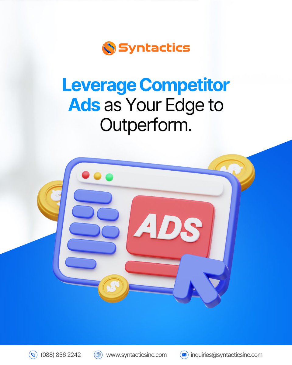 syntacticsinc's tweet image. Turn competitor insights into opportunities! Analyzing their ads helps refine your strategy—not to imitate, but to innovate and stand out.

Make their playbook your power move!

Learn more: bit.ly/3YmVE9v 

#AdsAnalysis #DigitalMarketingTips #businessgrowth