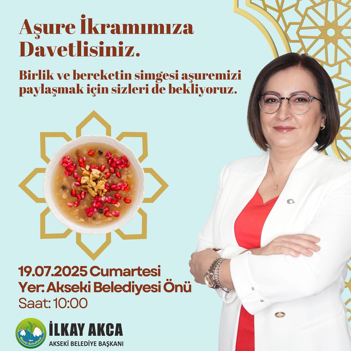 ✨Aşure İkramımıza Davetlisiniz! 

Birlik ve bereketin simgesi Aşuremizi paylaşmak için sizleri de bekliyoruz.

📅 19.07.2025
📍 Akseki Belediyesi Önü
⏰ 10.00

#aşuregünü
#işimizgücümüzakseki