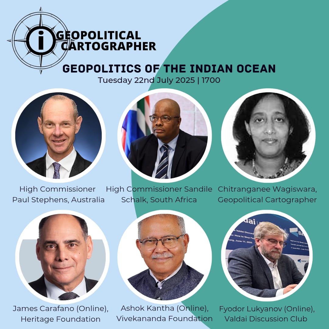 The Hybrid Roundtable Discussion titled '#Geopolitics of the #IndianOcean', moderated by Dr. Ganeshan Wignaraja, will take place on 22nd July 2025.

#IndianOcean #IOR #IO
#Geopolitics #Geoeconomics #Maritime #SriLanka #Australia #SouthAfrica #India #USA #Russia  #Ocean