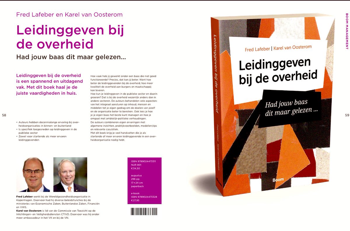 Looking forward to beginning of September when our new book “Leidinggeven bij de overheid, had jouw baas dit maar gelezen”, written by Fred Lafeber and me will come out.

Pre-order here: boom.nl/management/100…. 

English edition to follow later “Leadership in the public sector,