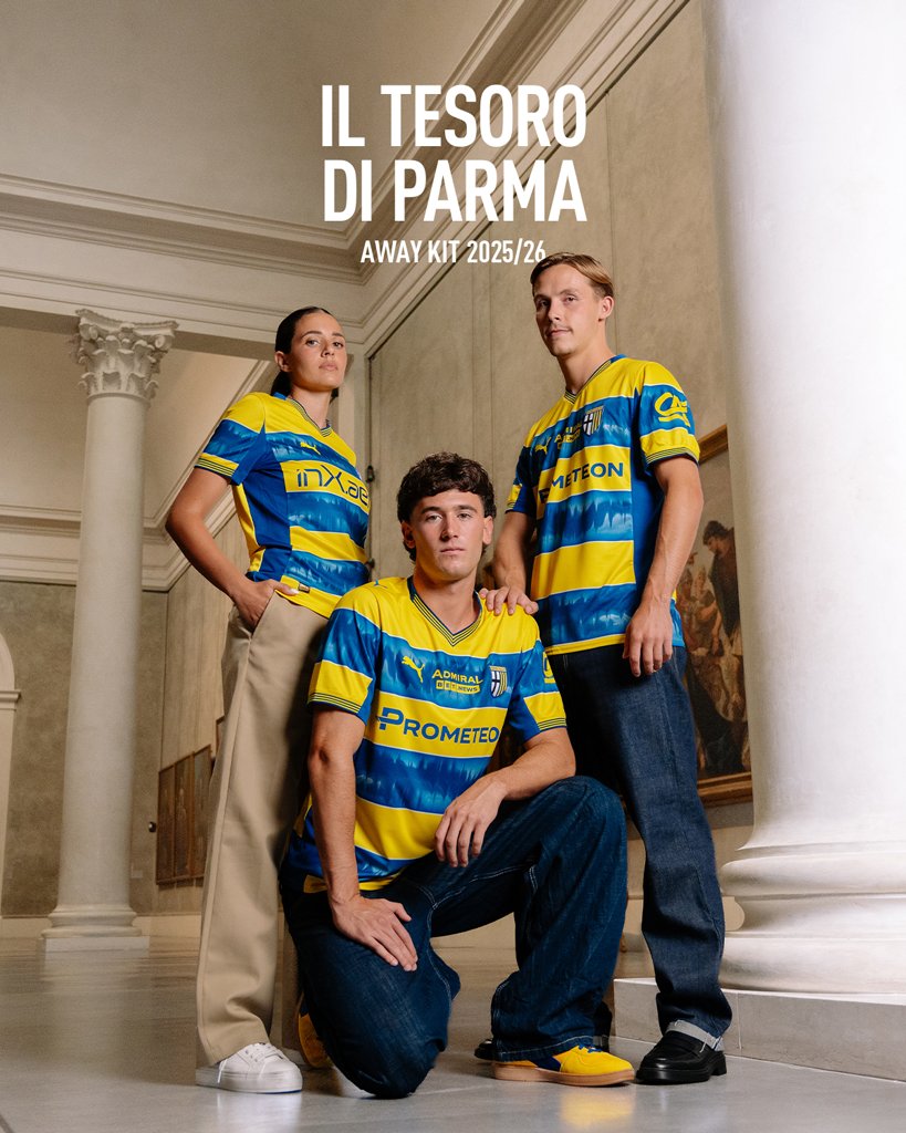 ๐๐๐ซ๐ฆ๐ ๐๐๐ฅ๐๐ข๐จ ๐๐๐๐ (@1913parmacalcio) on Twitter photo Blue sound waves and shades of yellow. ๐ก๐ตโ
A jersey to celebrate clubโs and cityโs greatness. โ
Introducing the 25/26 Parma Calcio x <a href="/pumafootball/">PUMA Football</a>
Away Kit. Available now.โ
#TesorodiParma #ForzaParma | <a href="/MiC_Italia/">Ministero della Cultura</a> <a href="/museitaliani/">museitaliani</a> Blue sound waves and shades of yellow. ๐ก๐ตโ
A jersey to celebrate clubโs and cityโs greatness. โ
Introducing the 25/26 Parma Calcio x <a href="/pumafootball/">PUMA Football</a>
Away Kit. Available now.โ
#TesorodiParma #ForzaParma | <a href="/MiC_Italia/">Ministero della Cultura</a> <a href="/museitaliani/">museitaliani</a>