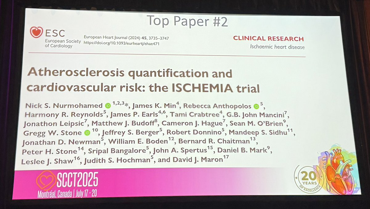 Ritu Thamman MD (@iamritu) on Twitter photo Top 5 📝 <a href="/Heart_SCCT/">Heart_SCCT</a> #Scct2025
5.promise & Scot heart - CTA first better than ST for mod risk patient
4. CT FFR leads to more ICA & peri procedure MI
3. AS calcium score 3x ⬆️in men than females 🆚 3x fibrotic load
2. Ischemia trial CTA advanced plaque analysis does not add to Top 5 📝 <a href="/Heart_SCCT/">Heart_SCCT</a> #Scct2025
5.promise & Scot heart - CTA first better than ST for mod risk patient
4. CT FFR leads to more ICA & peri procedure MI
3. AS calcium score 3x ⬆️in men than females 🆚 3x fibrotic load
2. Ischemia trial CTA advanced plaque analysis does not add to