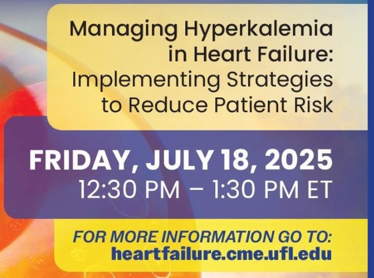 CMEPlanet's tweet image. At the #hfm2025 in Fernandina Beach, Florida this weekend?
Stop by TODAY at 12:30 PM ET in the Main Session Room of the Omni Amelia Island Resort to learn how to better treat your patients with #hyperkalemia and #heartfailure.
Gain #cme by attending too! Take an hour to grow💛