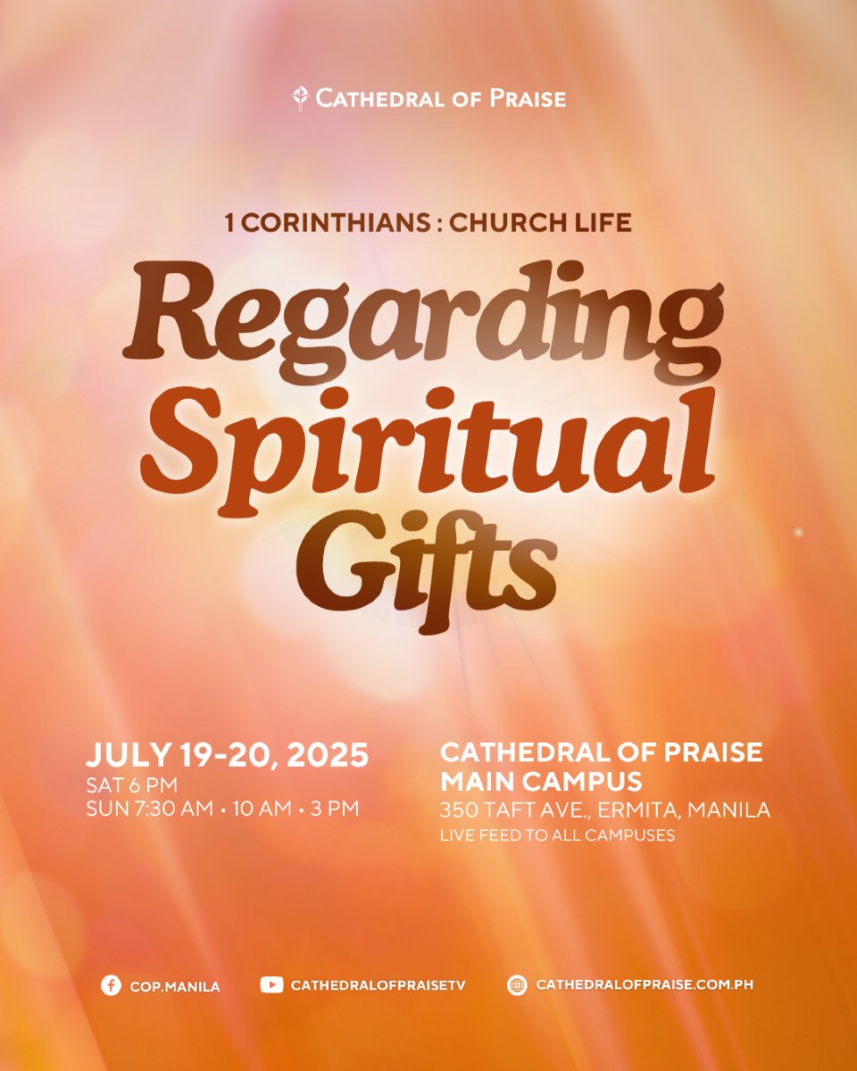 Join us this July 19–20, 2025 at Cathedral of Praise as we dive into 1 Corinthians: Church Life and gain deeper understanding on spiritual gifts.
Saturday • 6 PM
Sunday • 7:30 AM | 10 AM | 3 PM
Live feed to all campuses.