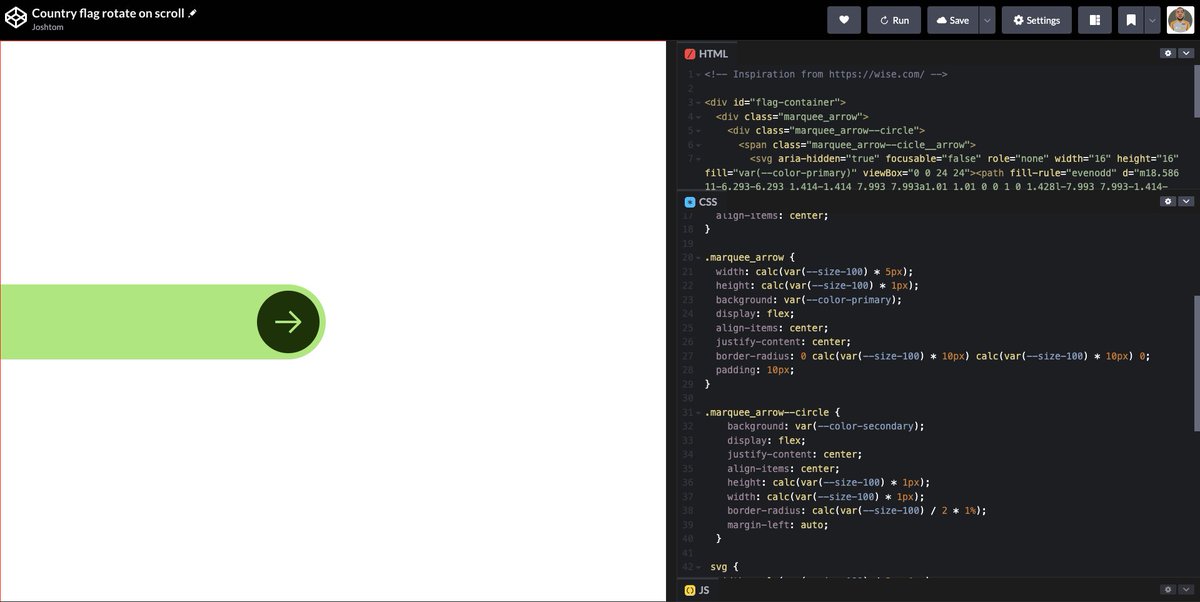 olatojosh's tweet image. Working on a small demo for country flag rotate on scroll in codepen.
Inspiration from wise.com