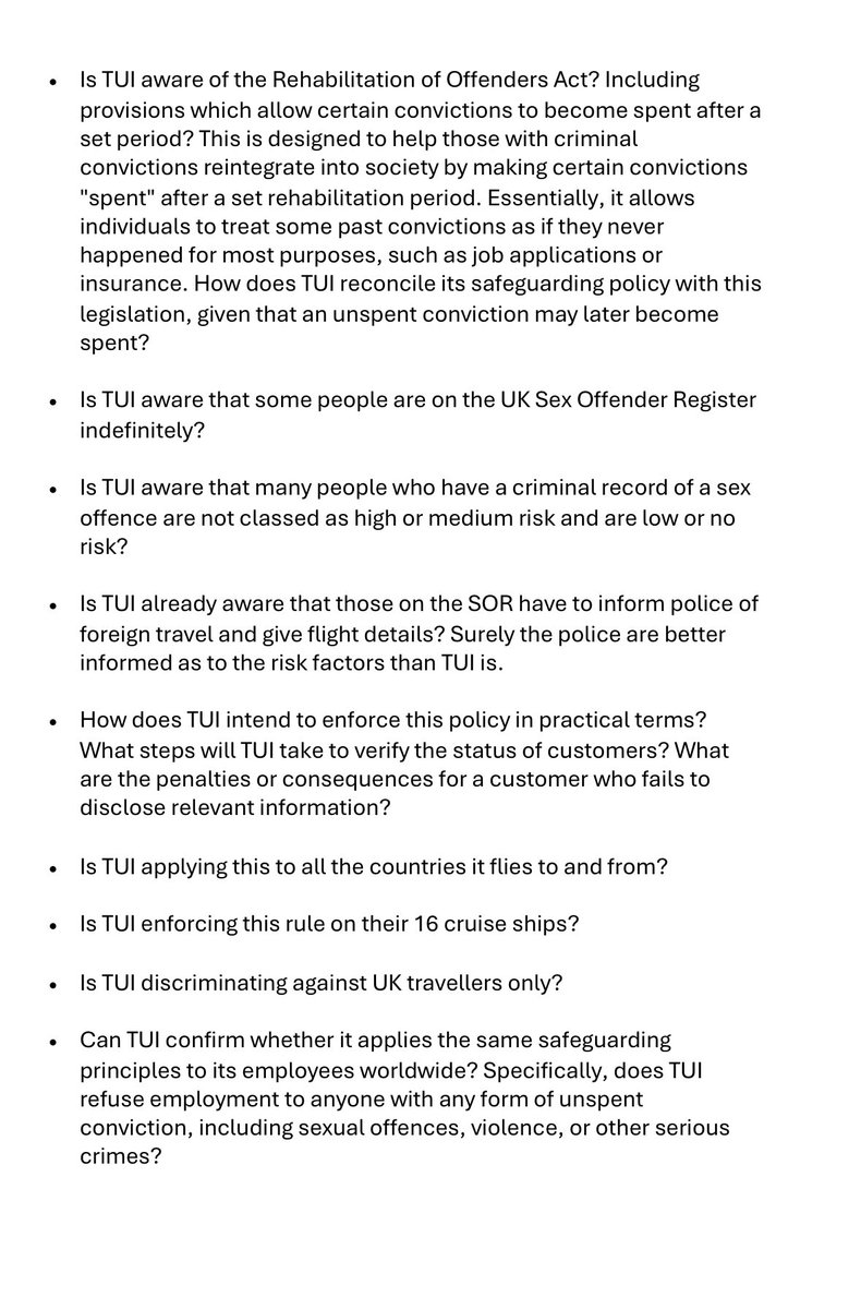 KHarveyProctor's tweet image. The questions @FACTukorg put to @TUIUK following its ‘safeguarding’ policy & informing me they will not allow me to use their services due to my 1987 conviction for gross indecency - a “crime” no longer on the statute books & which I, & others with similar convictions, can have…