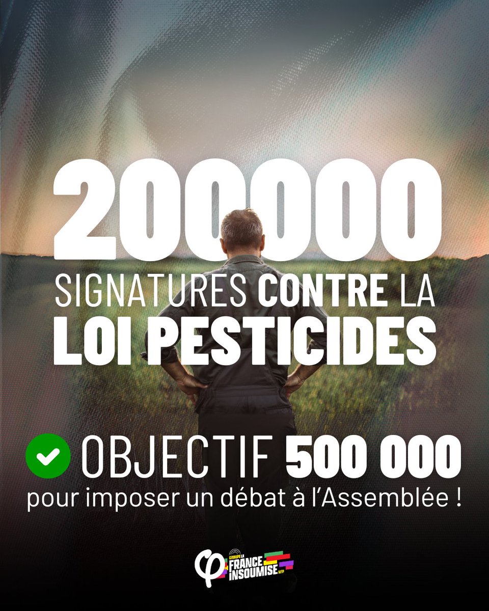 FiAssemblee's tweet image. 🔴⚡️ Et déjà 200 000 🔥 Plus de 200 000 signatures pour la pétition citoyenne contre la #LoiPesticides !
📢 Objectif 500 000 pour en débattre dans l'hémicycle de l'Assemblée nationale.
✅ On continue de signer pour l'abrogation de la loi Duplomb : petitions.assemblee-nationale.fr/initiatives/i-…